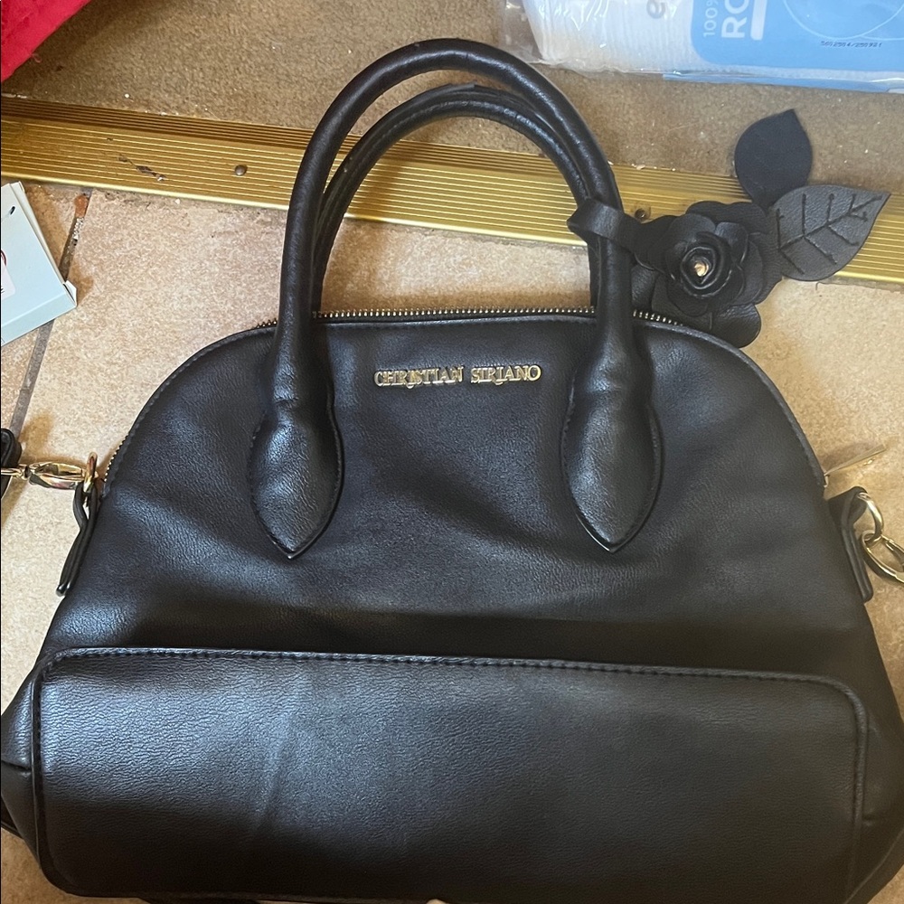 Christian Siriano Black Satchel with Floral Accent